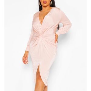 Boohoo Plunge Twist Front Midi Dress